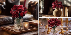 BOUQUET OF 12 BURGUNDY MATT ROSES | 496 pieces