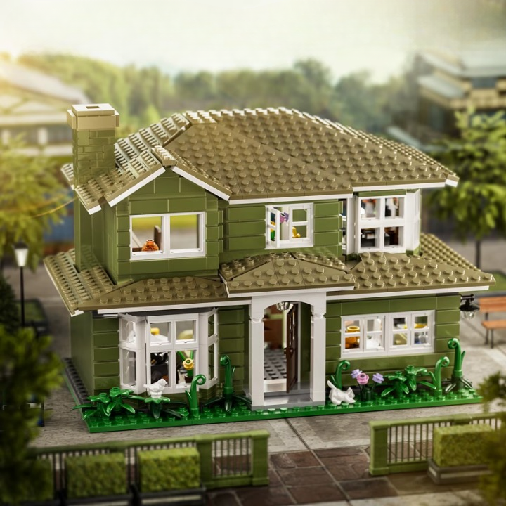 GREEN TWO-STORY AMERICAN-STYLE HOUSE | 1176 pieces