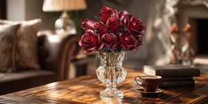 BOUQUET OF 12 BURGUNDY MATT ROSES | 496 pieces