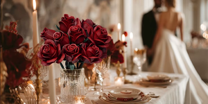 BOUQUET OF 12 BURGUNDY MATT ROSES | 496 pieces