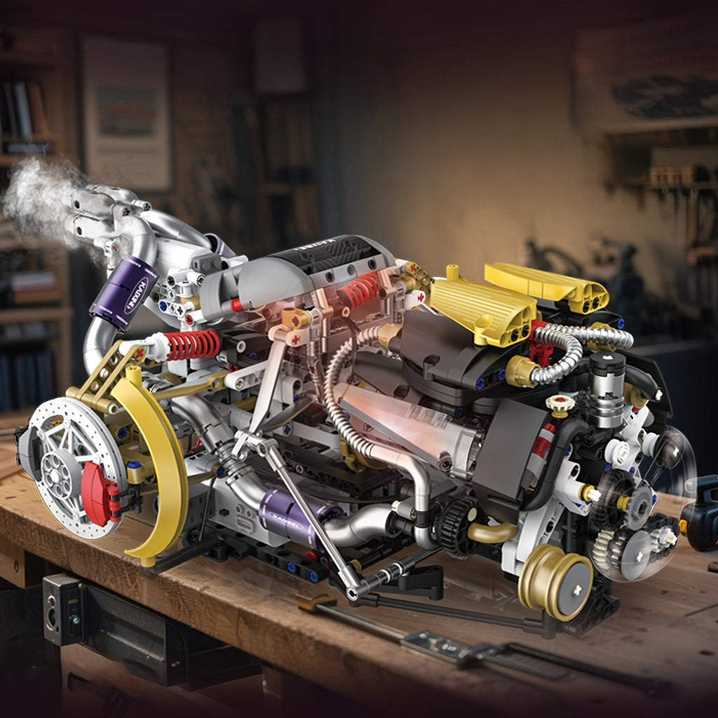 MOVABLE ILLUMINATED V8 ENGINE | 1394 pieces